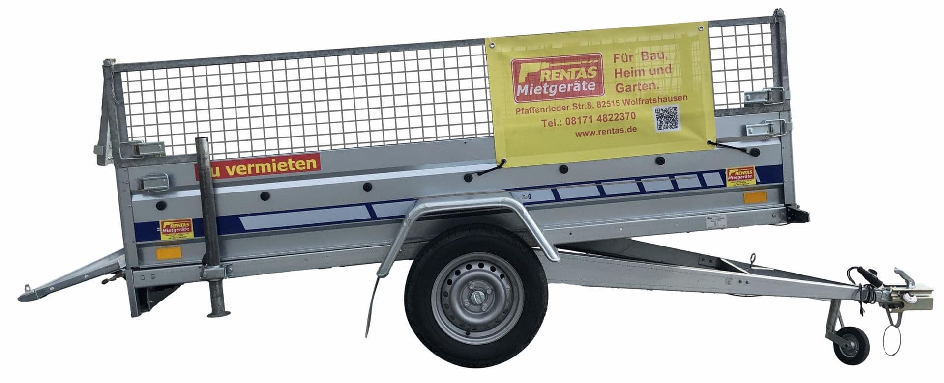 Artikelbild: Anhänger, Kippanhänger mit Gitter, zul. GG 750 kg, Nutzlast max. 500 kg, Ladefläche 2,65 x 1,25 x 0,68 m